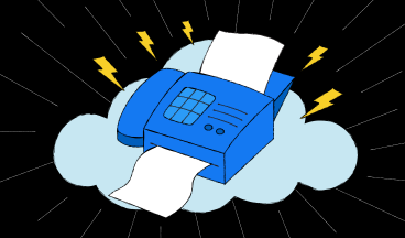 This is an illustration of a fax machine in the cloud