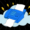 This is an illustration of a fax machine in the cloud