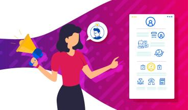 Graphic showing a woman pointing to a screen.