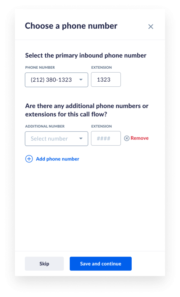 Screenshot of adding phone numbers to any call flow in Nextiva.