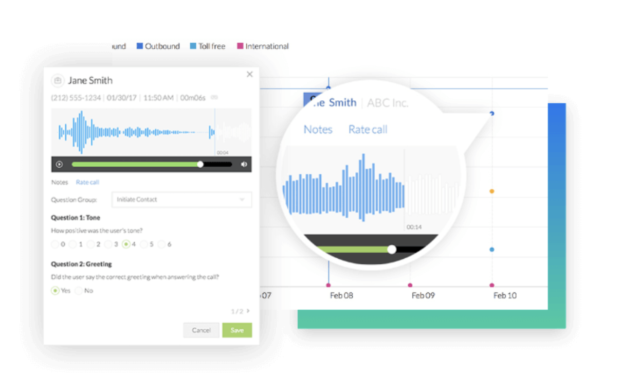 A screenshot showing how you can record and listen to recorded calls on Nextiva