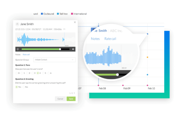 A screenshot showing how you can record and listen to recorded calls on Nextiva