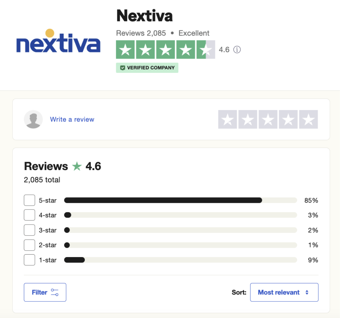 Nextiva reviews TrustPilot