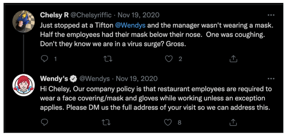 Wendy’s example of how a brand can build trust by addressing negative feedback and reassuring customers that appropriate steps will be taken.