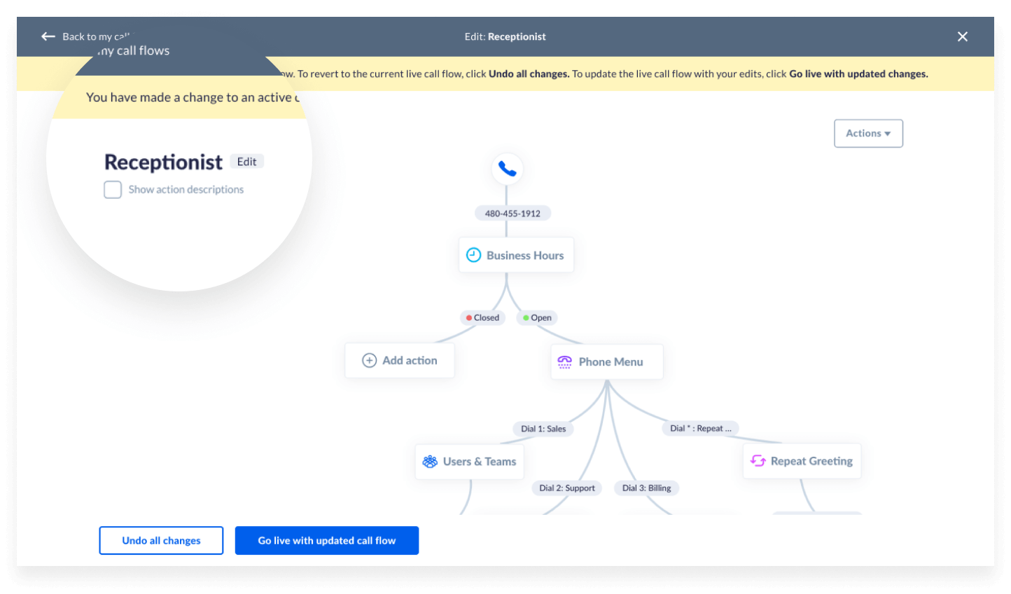 Setting up call routing using the Nextiva Call Flow feature.