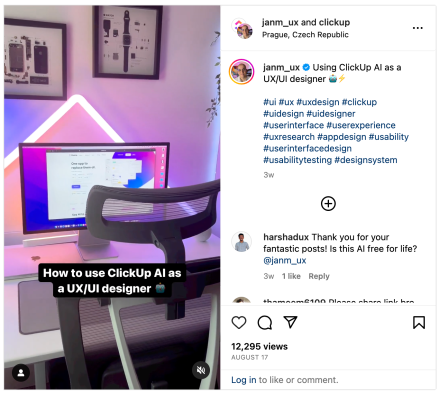 ClickUp collaborates with a UX/UI designer to showcase software