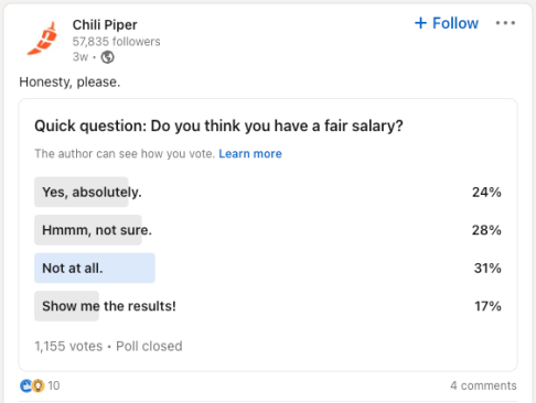 Chili Piper uses the polling feature effectively in their LinkedIn marketing