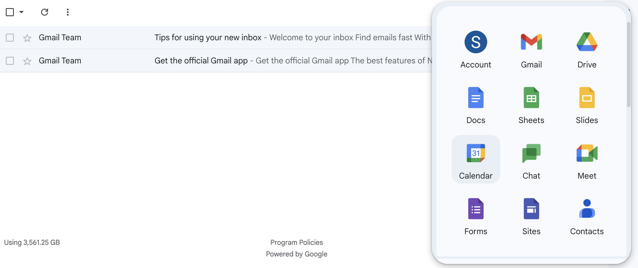 Example of an email client (via Gmail)