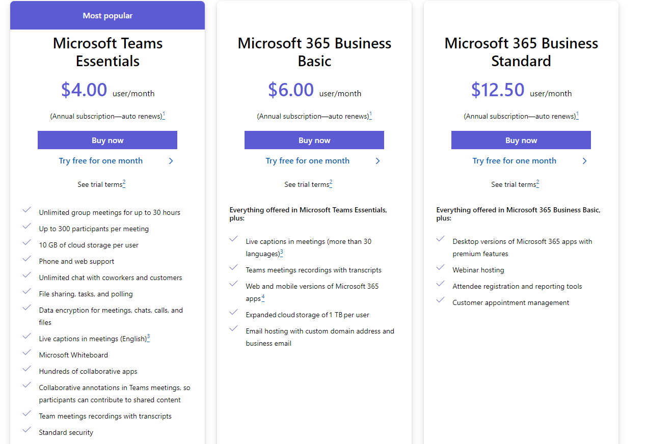 Microsoft teams pricing