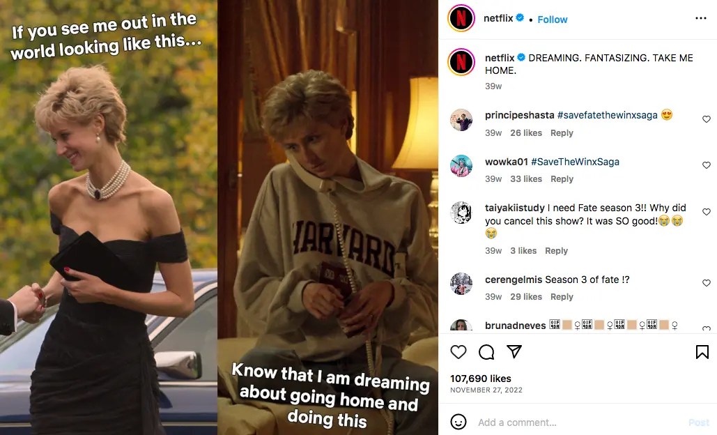 Netflix's Instagram post with a meme from a popular Netflix show