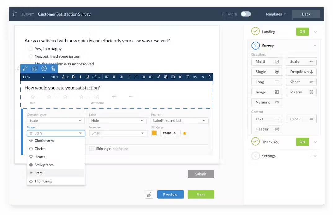 An example of an online customer survey software 