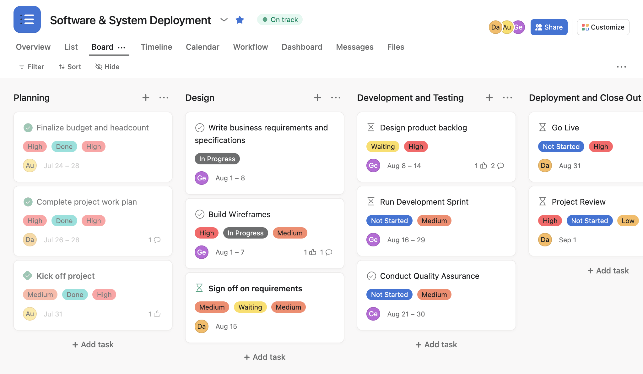 Example of a project management software