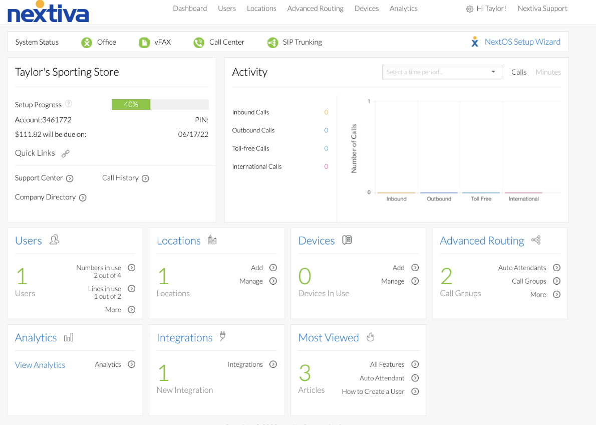 Example of a Nextiva dashboard