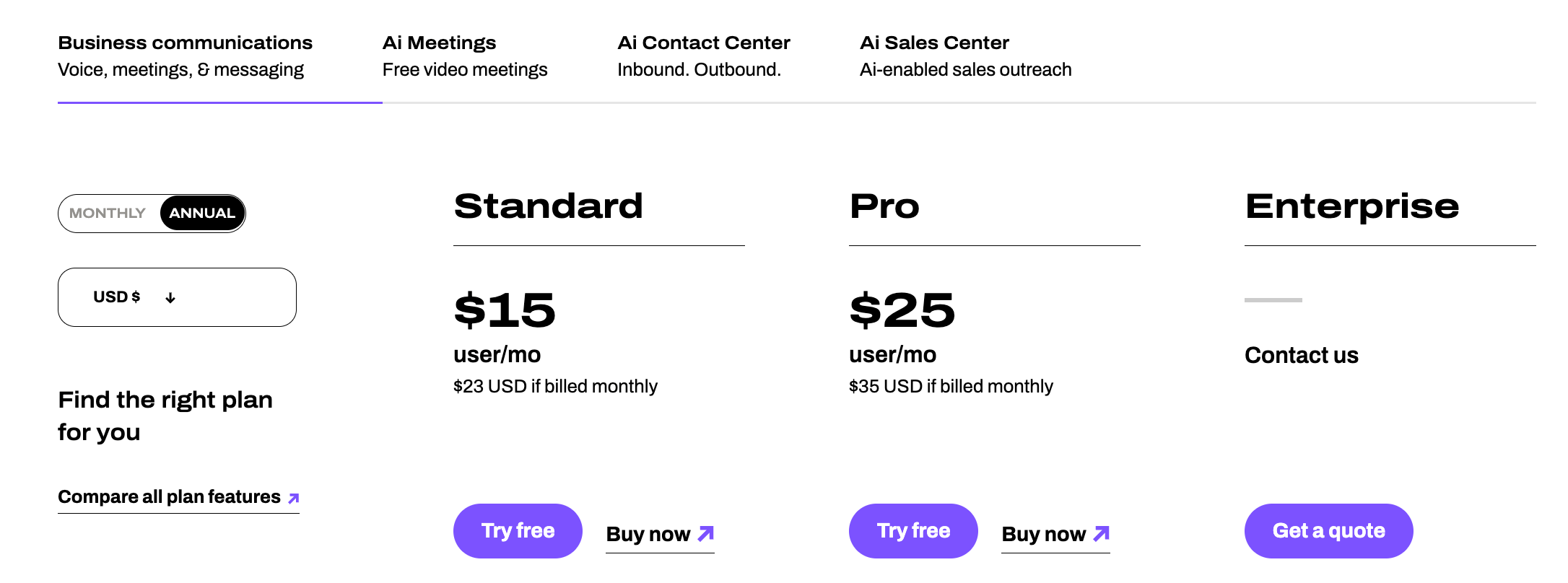 Dialpad's pricing tiers