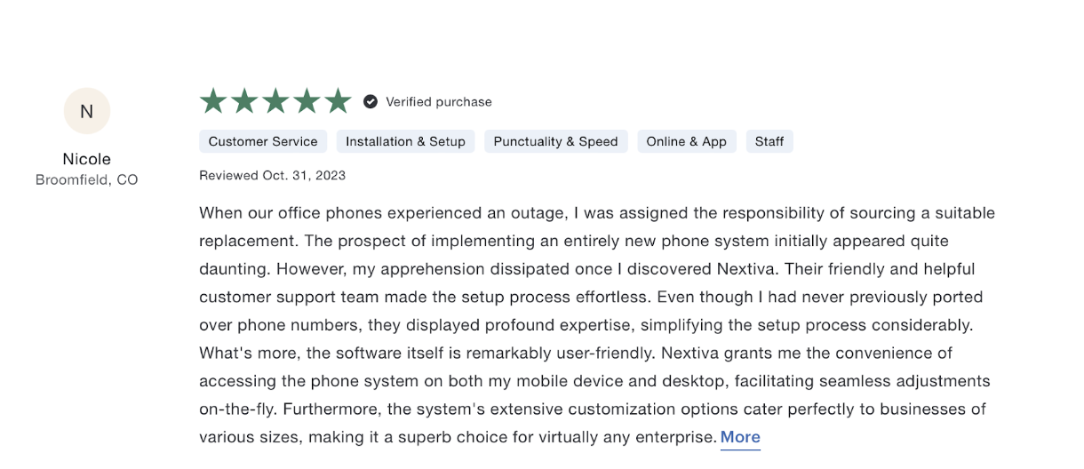 Nextiva review on consumer affairs