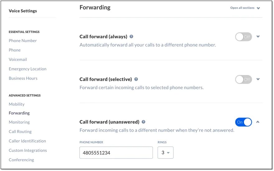Forward business calls automatically after three rings. 