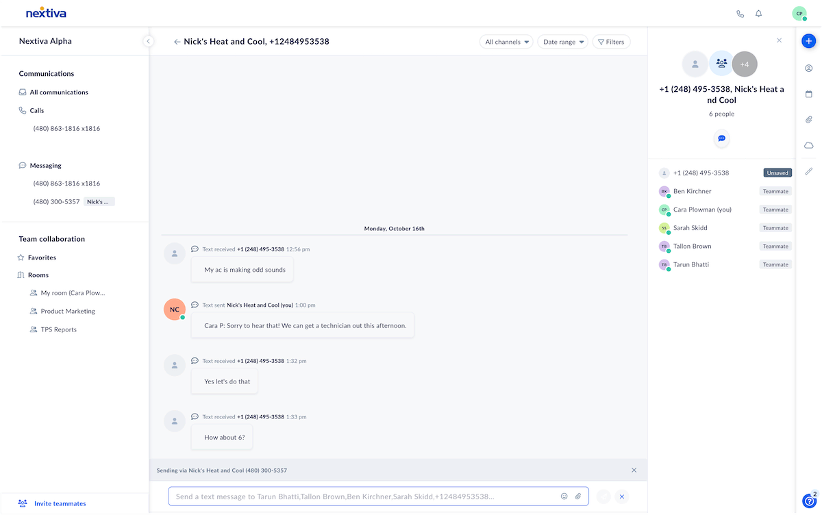 Send and receive text messages from Nextiva with your team.