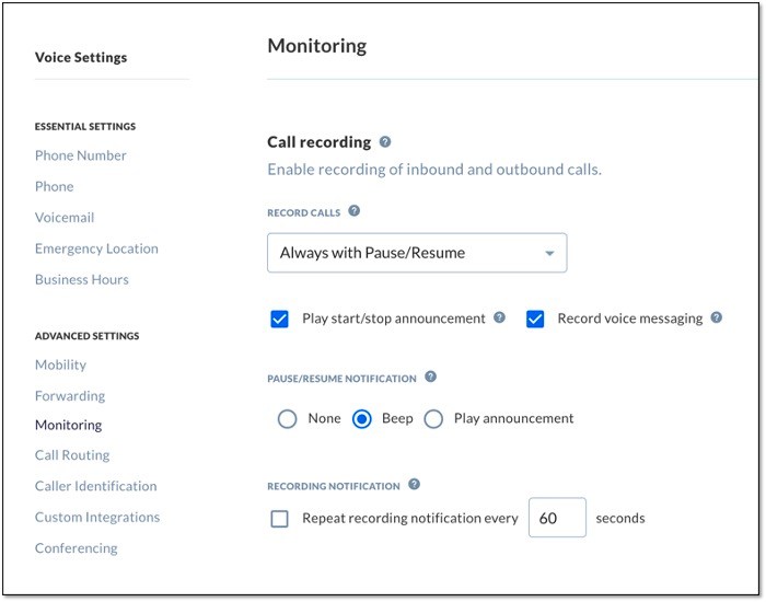 Call recording setup in Nextiva