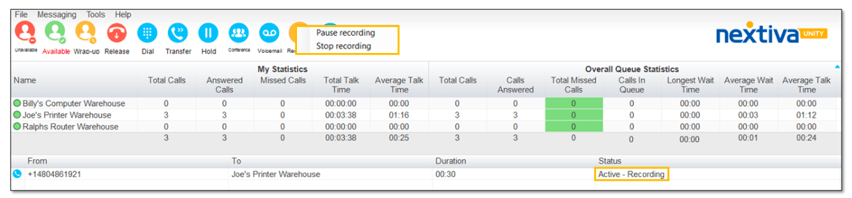 Monitoring call statistics in Nextiva