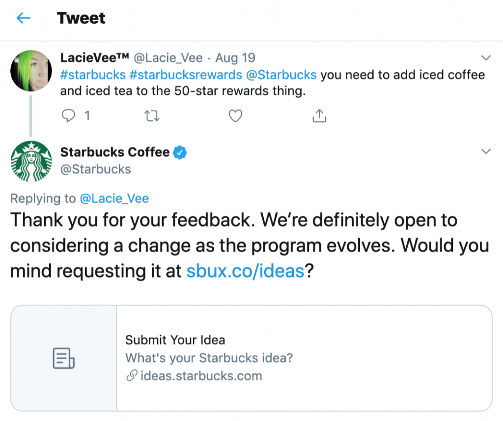 Customer Tweet from Starbucks