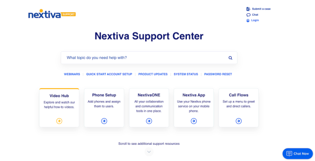 Example of a support knowledge base is found on Nextiva. 