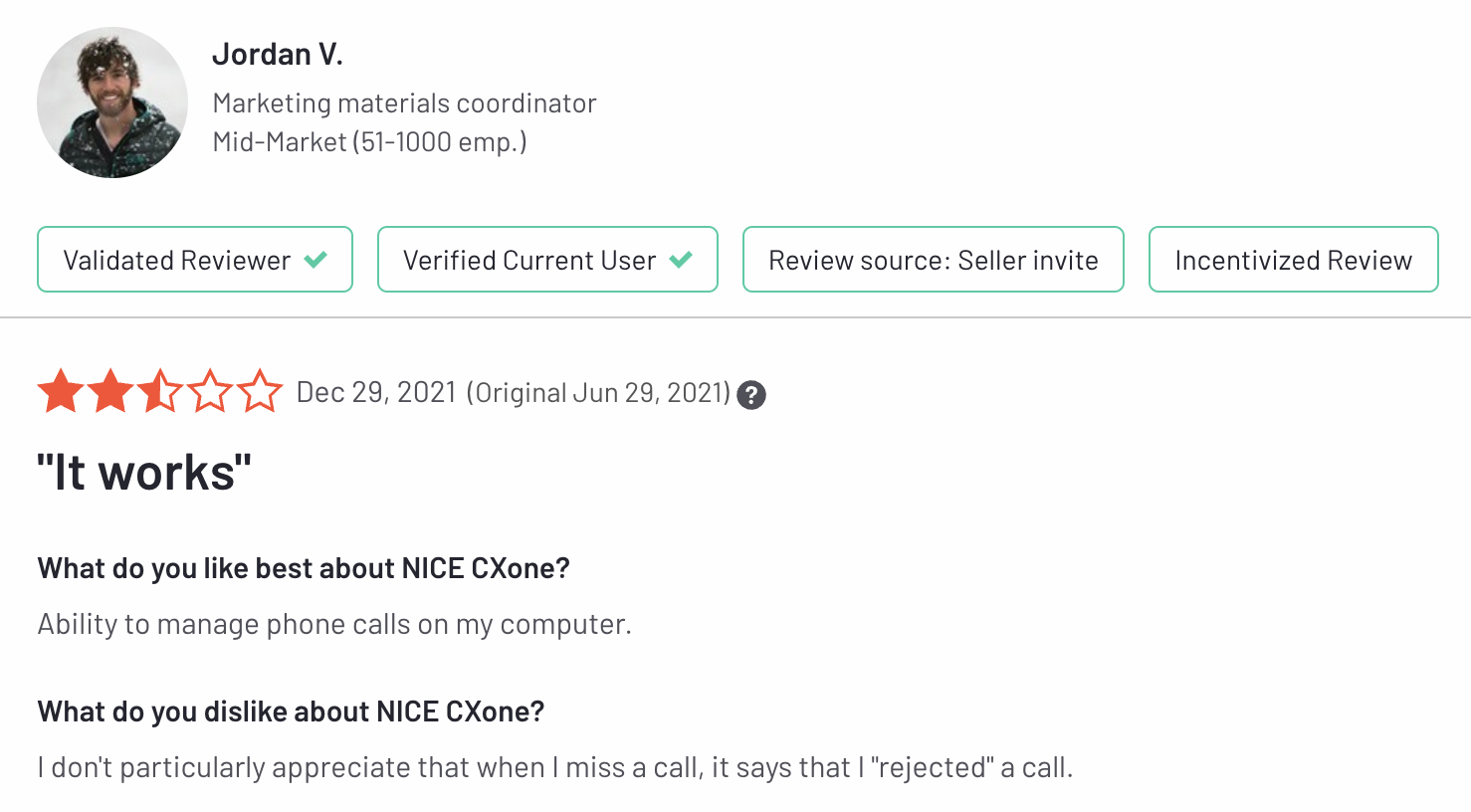 Possible reason for exploring NICE CXone alternatives - missed calls. (G2 review)