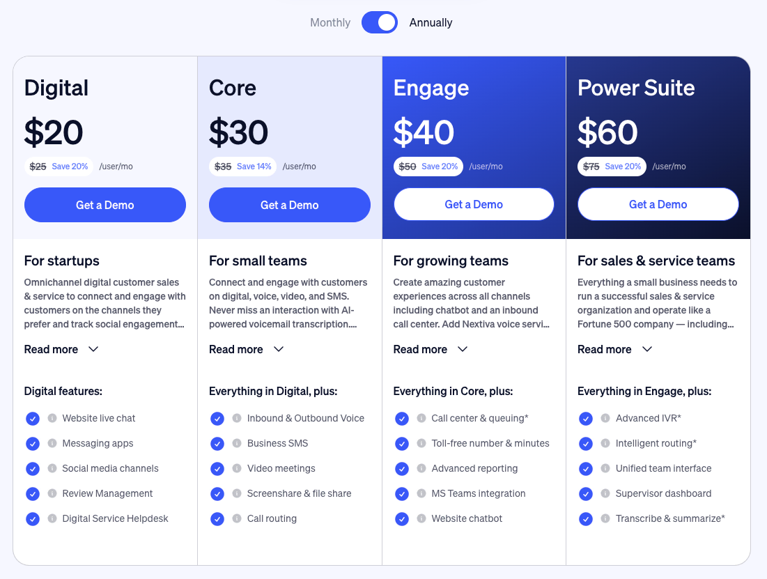 Nextiva pricing plans: Essential, Professional, Enterprise