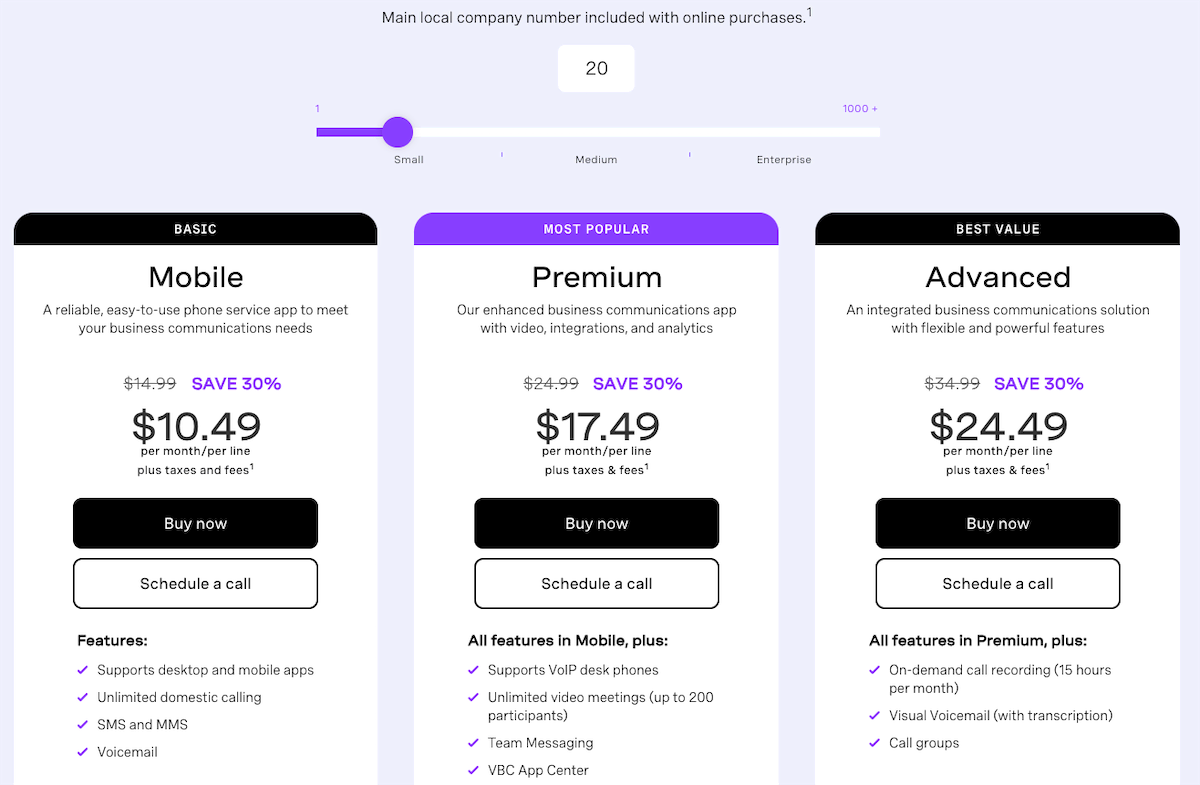 Vonage pricing plans: Mobile, Premium, Advanced