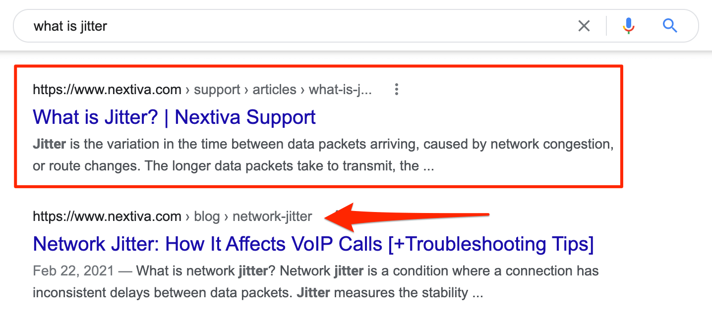 Nextiva blog post on network jitter in the SERPs