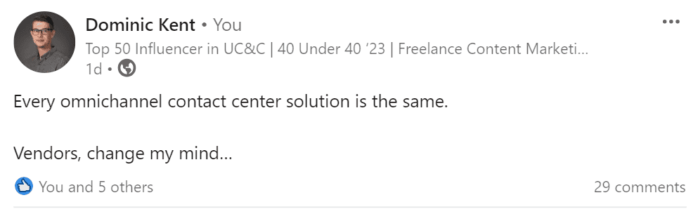 Dominic Kent omnichannel contact center solution LinkedIn post