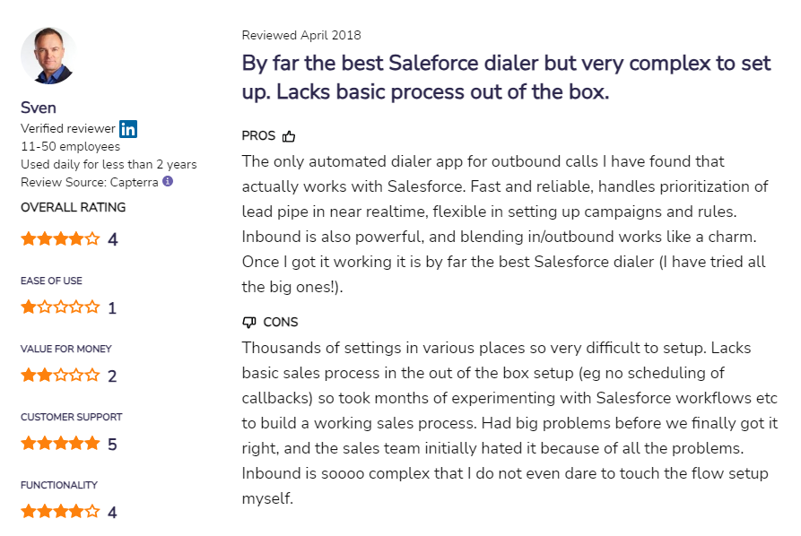 Five9 so-so review about Salesforce integration