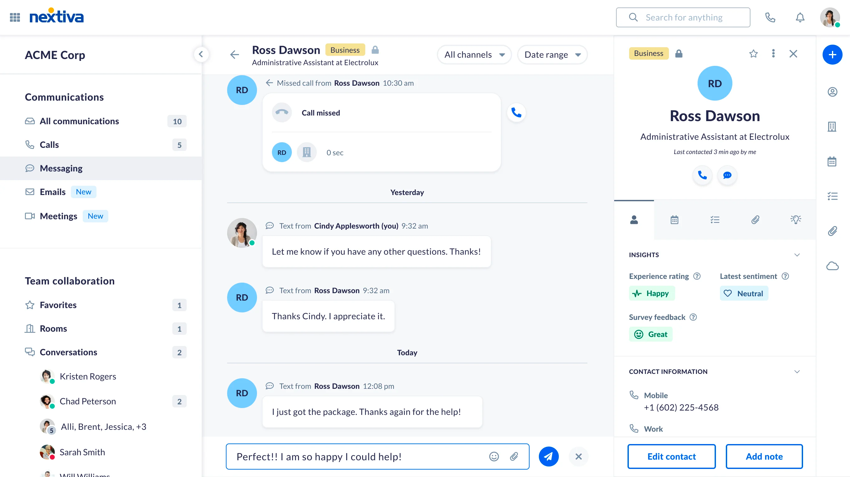 Nextiva call center dashboard