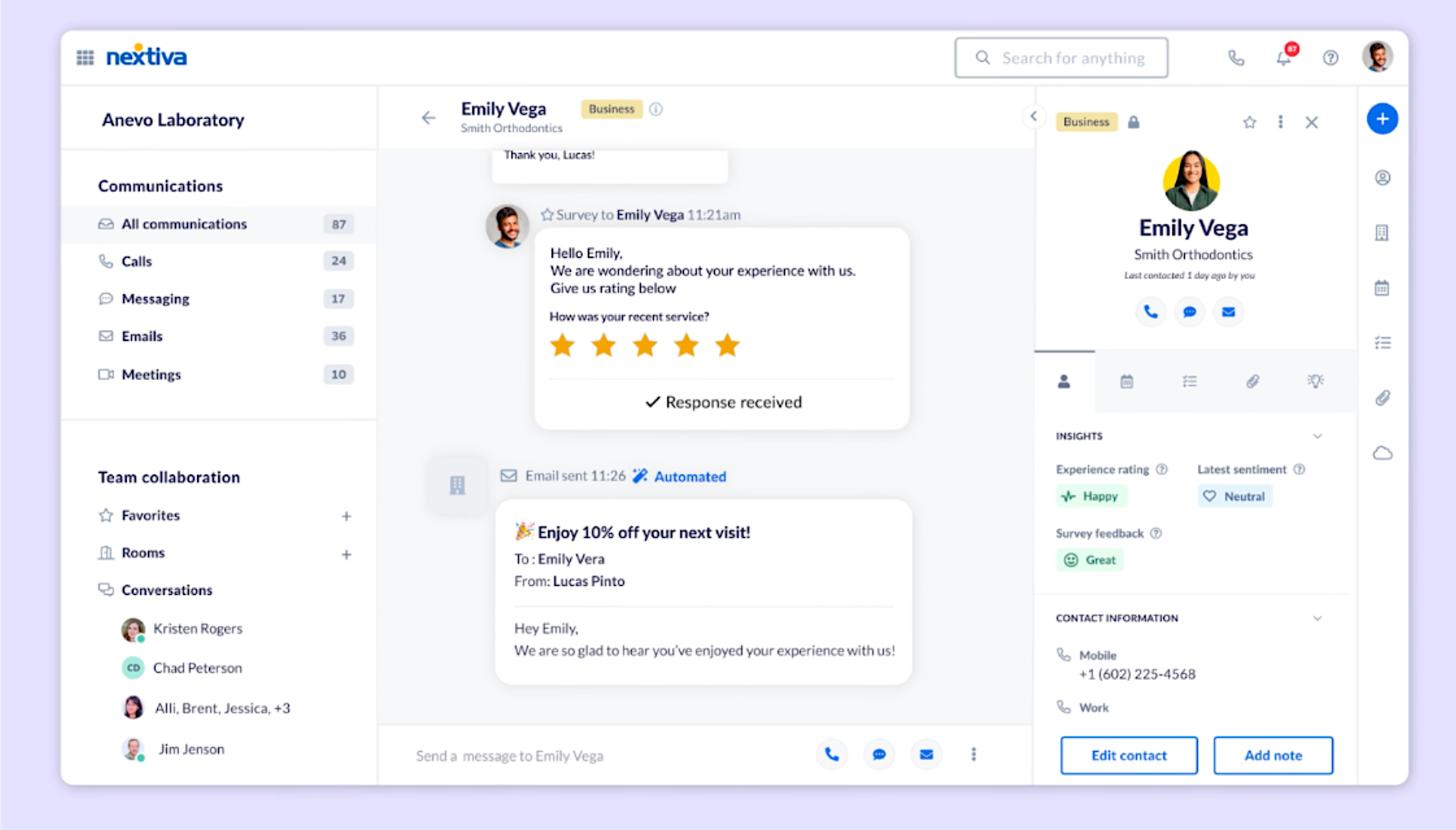 Nextiva call center software dashboard