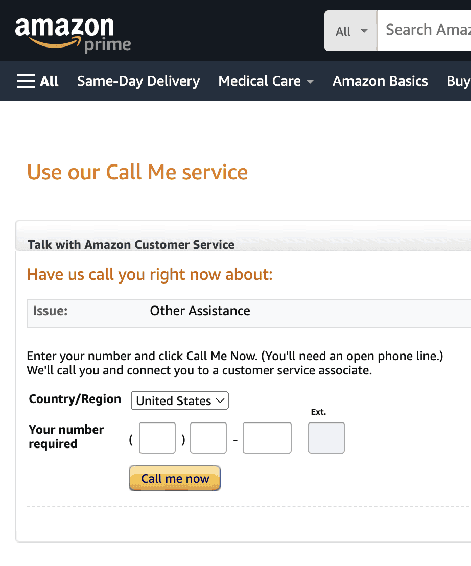 Amazon's “Call Me” service