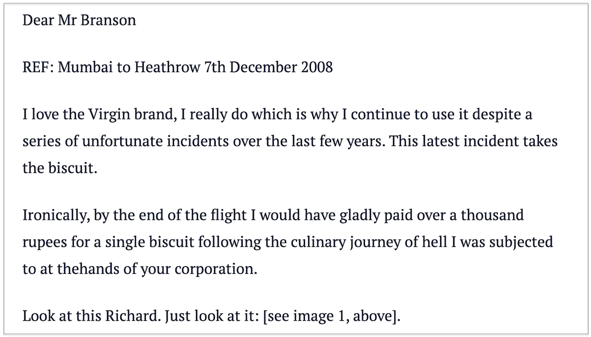 Customer complaint letter to Richard Branson