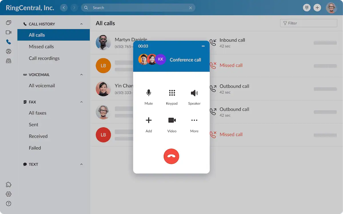 Screenshot of RingCentral's IVR system.