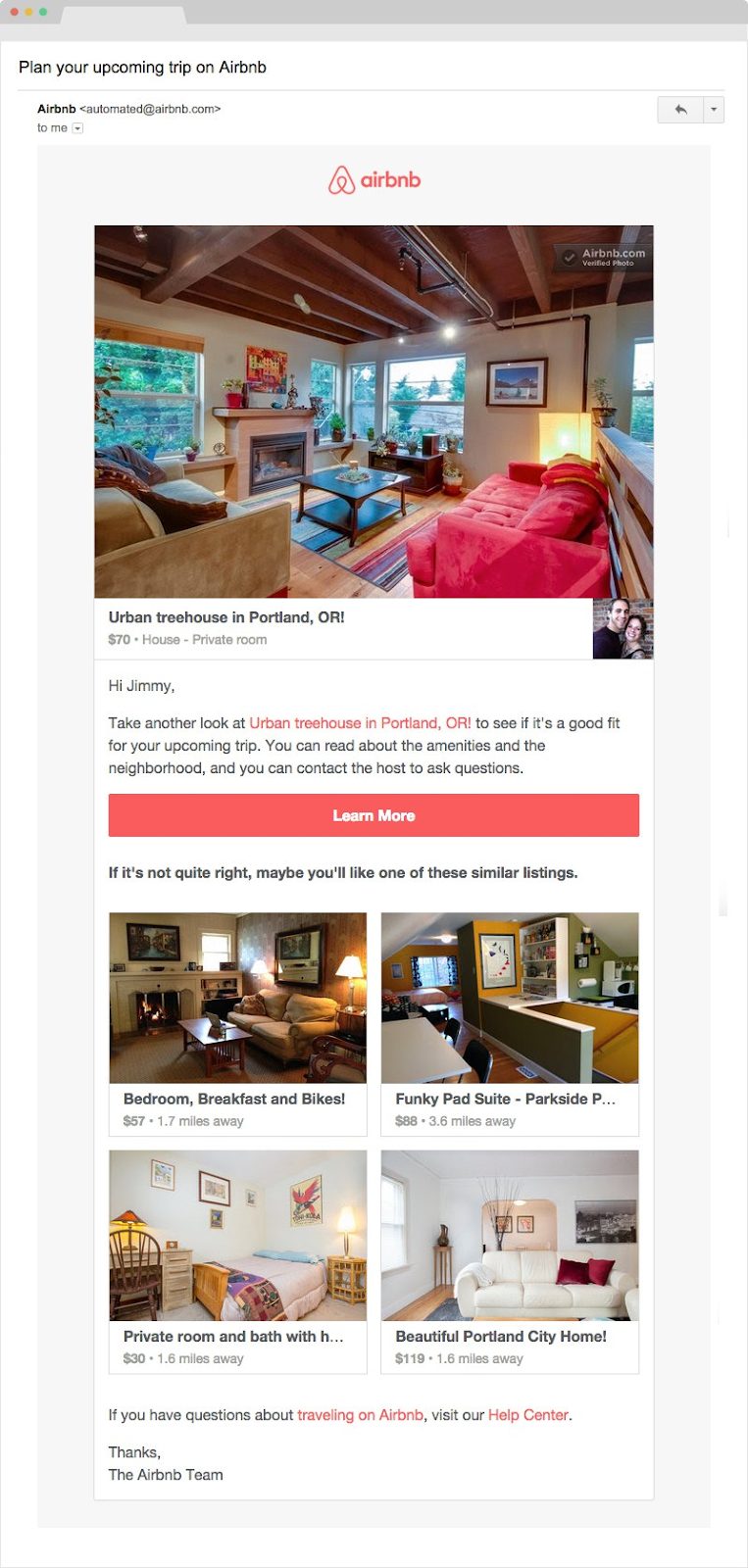 Screenshot of Airbnb email