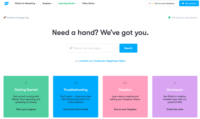 Screenshot of the Wistia Help Center