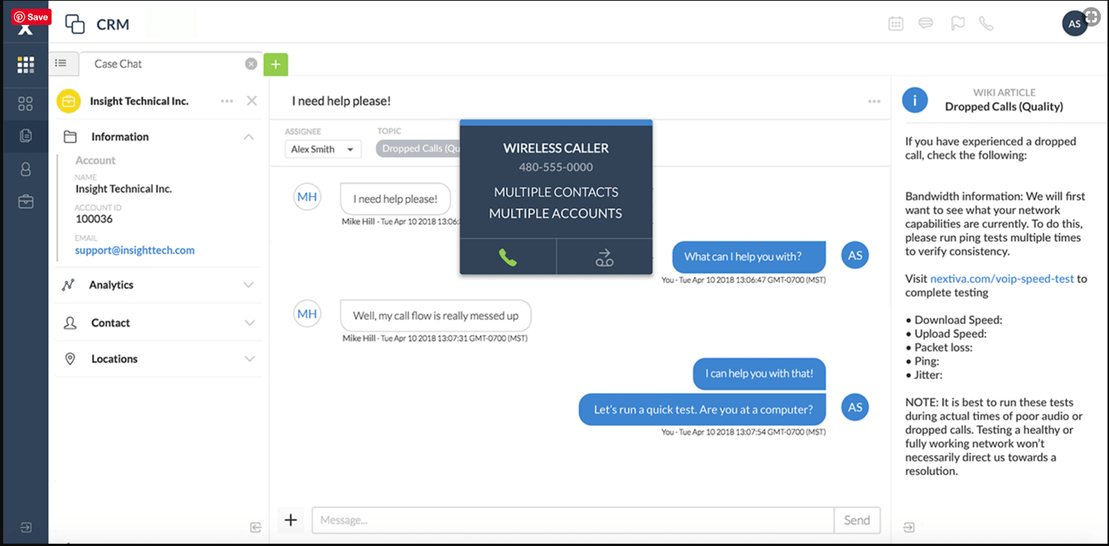 Screenshot showing Nextiva's customer service live chat option