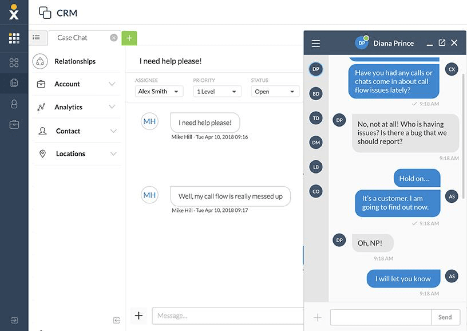Screenshot showing Nextiva's internal customer service chat