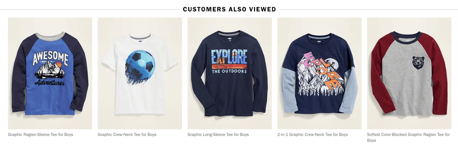 Screenshot of Old Navy's cart recommendations