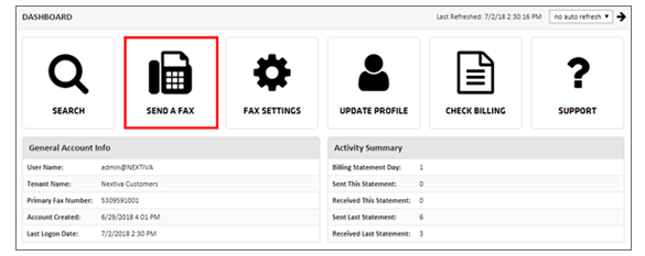 Screenshot of the Send a Fax option