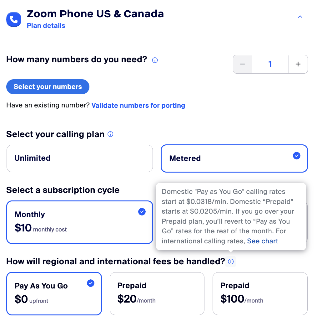 Zoom Phone metered plan