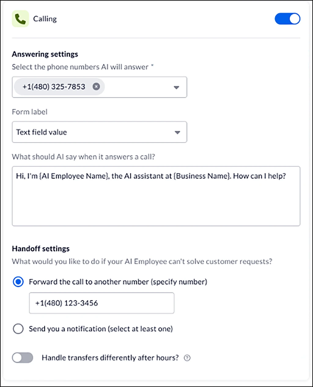 XBert phone call answering settings