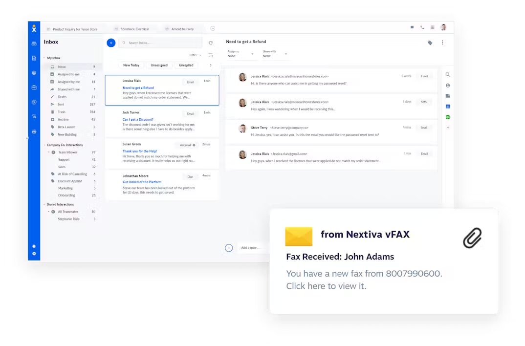 An email inbox with a digital fax notification from Nextiva digital faxing showing a received message.