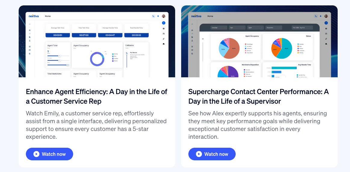 Click to watch the interactive product tours and demos from Nextiva.