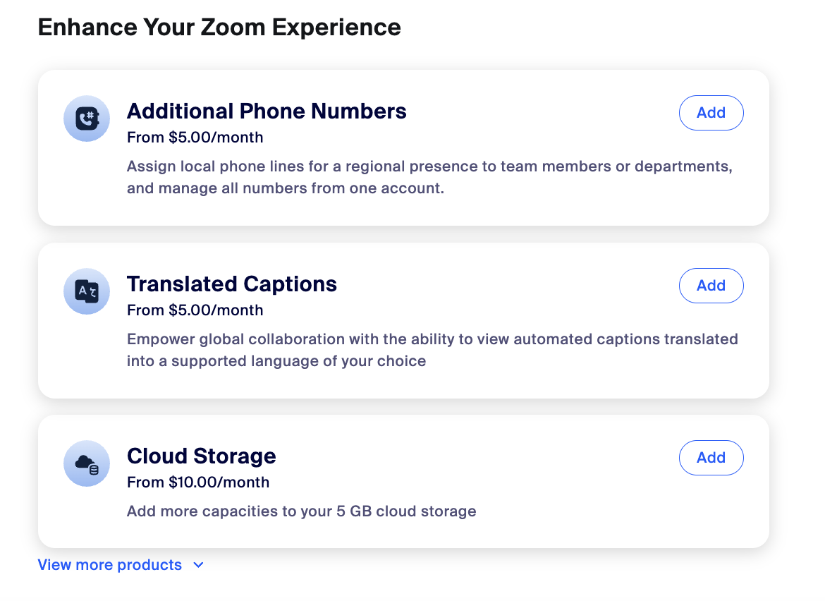 Zoom Phone pro plus plan add ons