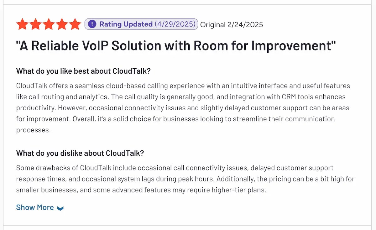 CloudTalk postive review