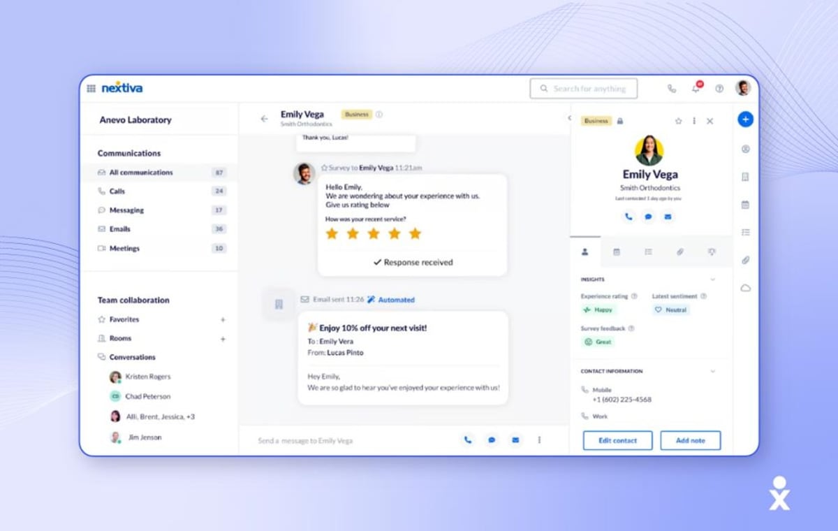 A view of Nextiva collecting customer data to use for conversation analytics.