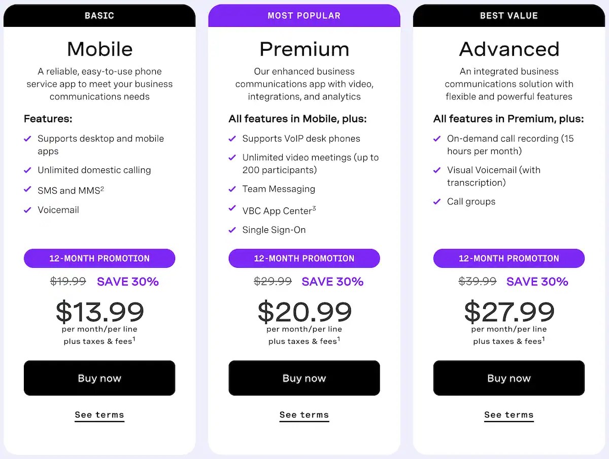 Vonage pricing plans